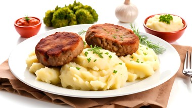 dietetyczny mielony z pieczonymi ziemniakami i burakami