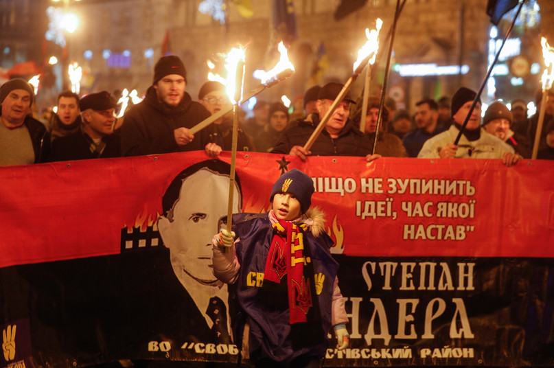 Demonstracja w Kijowie z okazji 113. urodzin Stepana Bandery