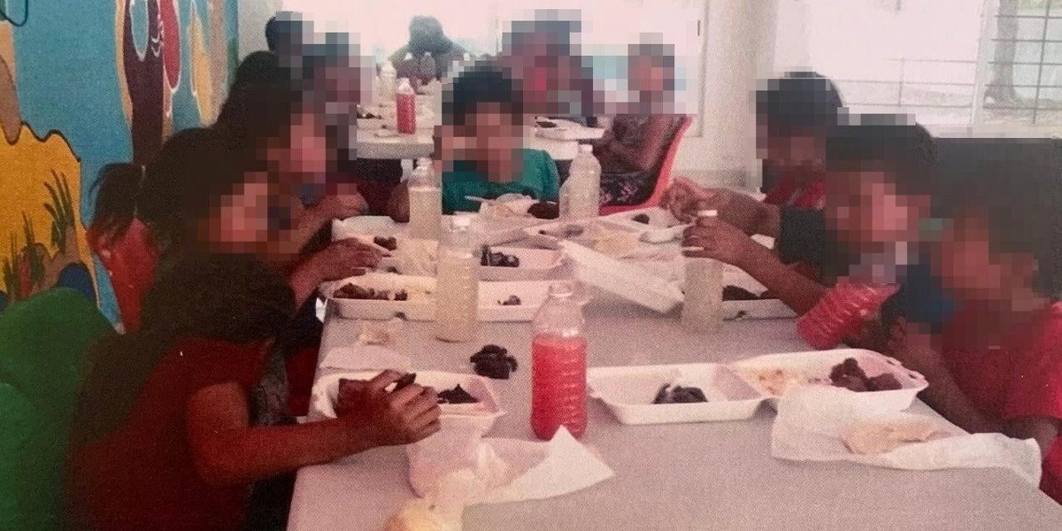 Children rescued from human trafficking network eat their meals in San Cristobal de las Casas