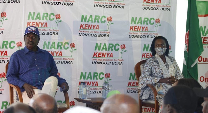 ODM leader Raila Odinga and Narc Kenya Party leader Martha Karua on Wednesday, March 23 during a joint press statement at Serena Hotel, Nairobi. Image: ENOS TECHE/The Star Newspaper