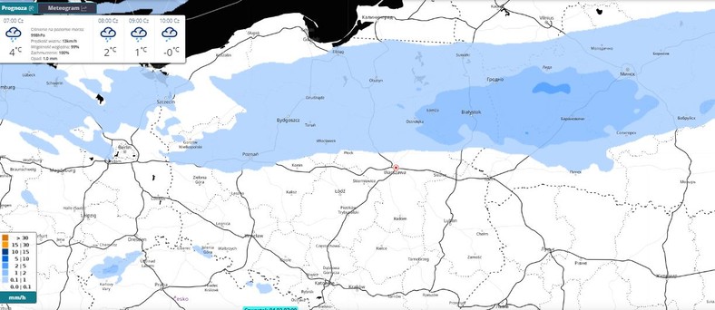 Prognozowane opady w śniegu w czwartek przed południem