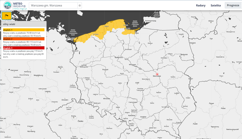 IMGW planuje wydać ostrzeżenia przed silnym wiatrem dla Pomorza