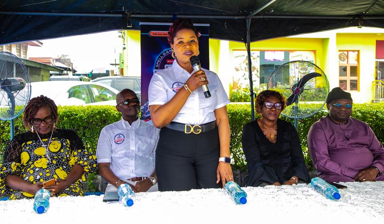 L-R: Mrs Susie Onwuka, the representative of the Federal Competition and Consumer Protection Commission (FCCPC),  Mr Dolapo Alli, Regional Director(Lagos-Ogun) Dangote Cement Plc, Funmi Sanni, National Sales Director,Dangote Cement Plc, and Mrs Nkeiru Onuzulu and colleague, representatives of the National lottery regulation Council (NLRC)