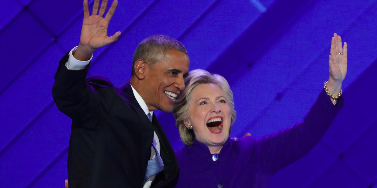 Barack Obama and Hillary Clinton at the Democratic National Convention.