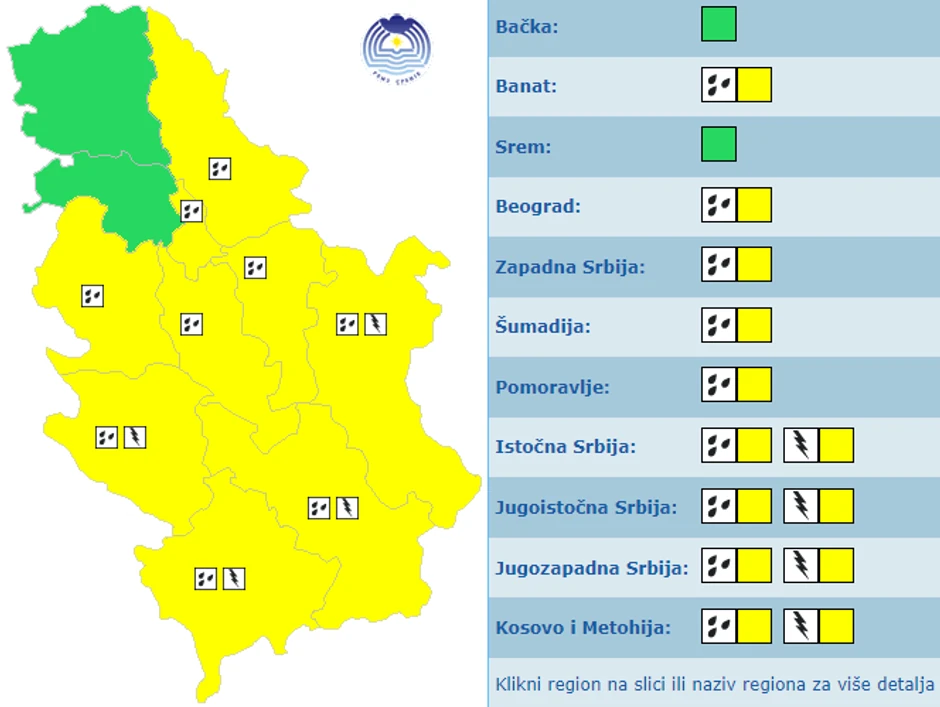 Meteoalarm za sredu