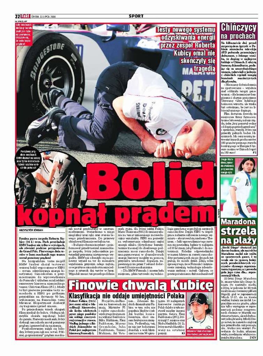 Bolid kopnął prądem