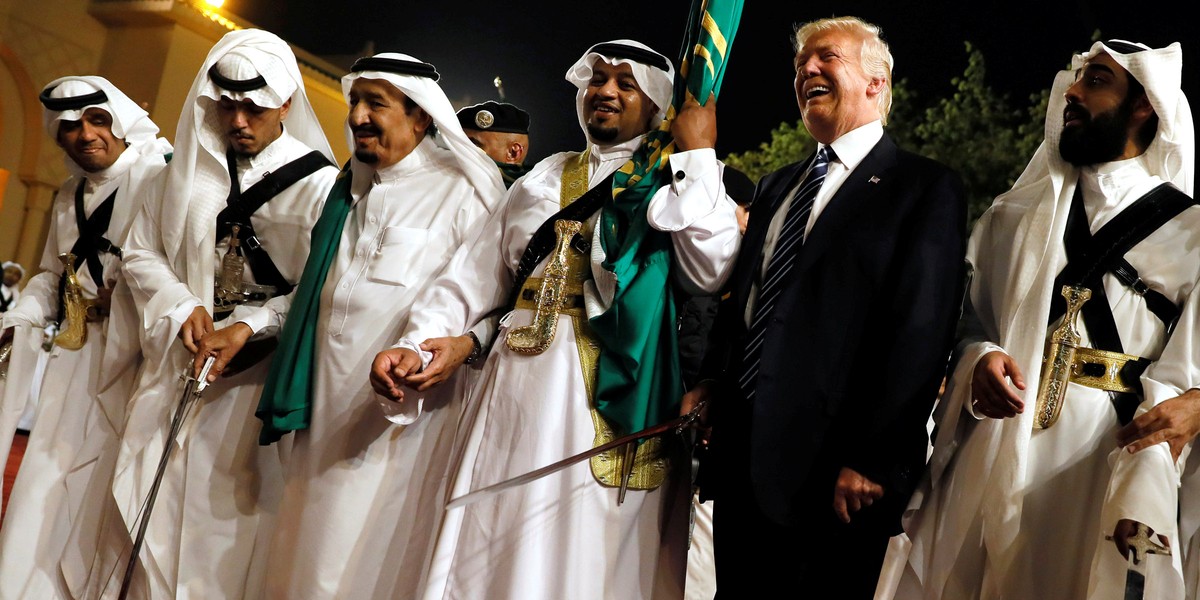 Here are some videos of Trump and his cabinet members awkwardly dancing with swords in Saudi Arabia