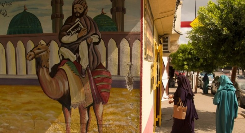 A wall painting in the old part of the Moroccan port city of Tangiers