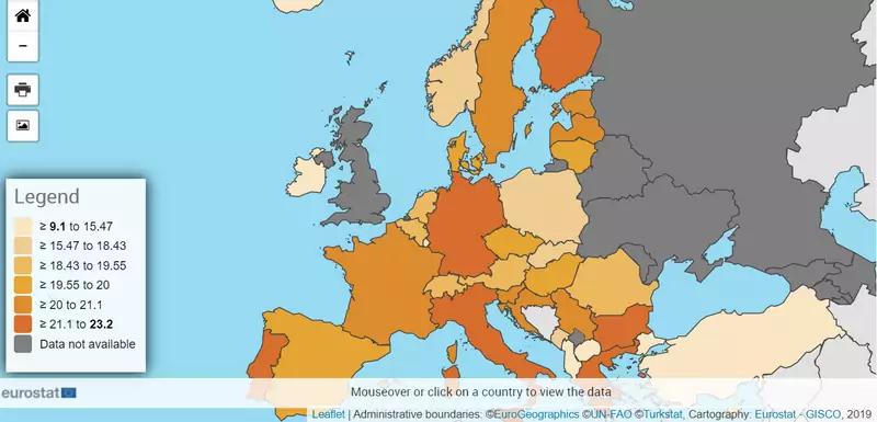Wizualizacja danych Eurostatu (Proportion of population aged 65)
