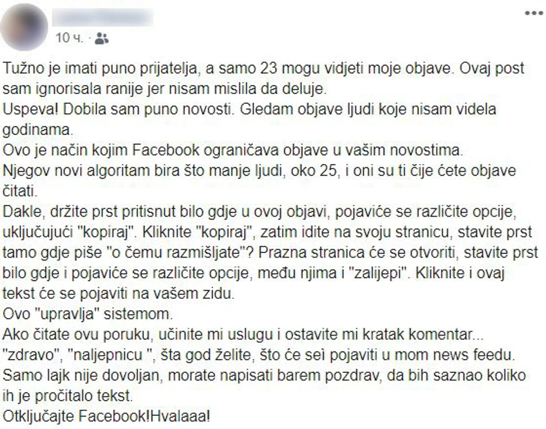 Objava koja je preplavila Fejsbuk