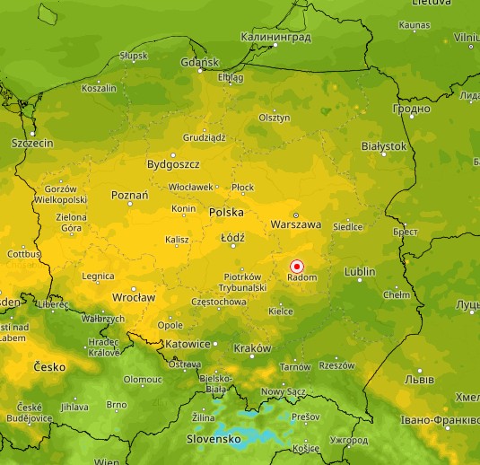 Temperatura w niedzielę. Żółte pola oznaczają od 13 do 16 st. C