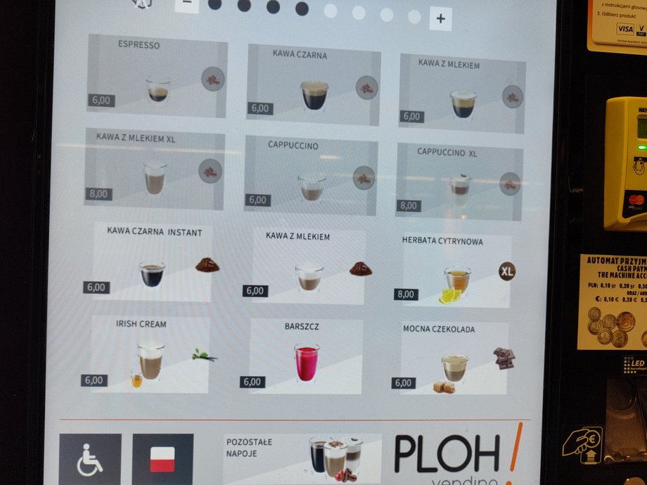 Ceny kaw z automatów na Lotnisku Chopina