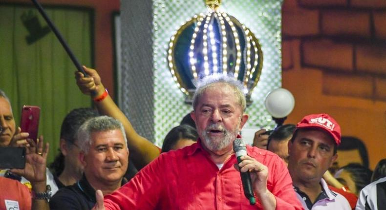 Former Brazilian President, Luiz Inacio Lula da Silva (red shirt) participates in a congress of the Unified Workers Central (CUT) in Rio in August 2017