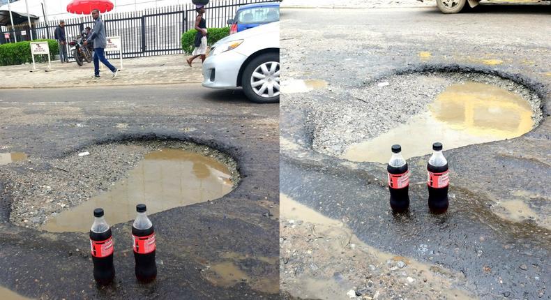 ‘Generous’ lawyer throws party for potholes in front of Zenith Bank for getting bigger and deeper