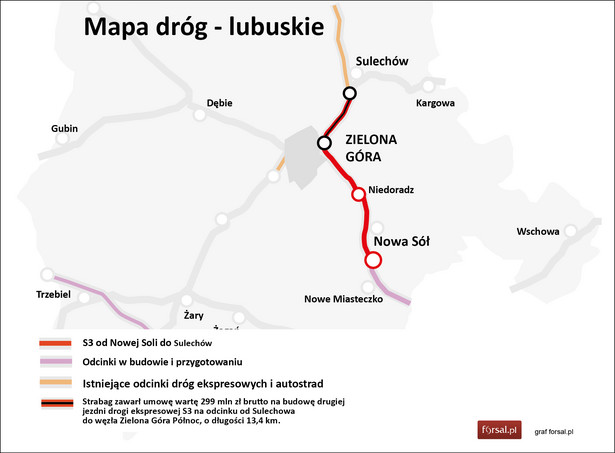 Mapa dróg woj. lubuskie - droga ekspresowa S3