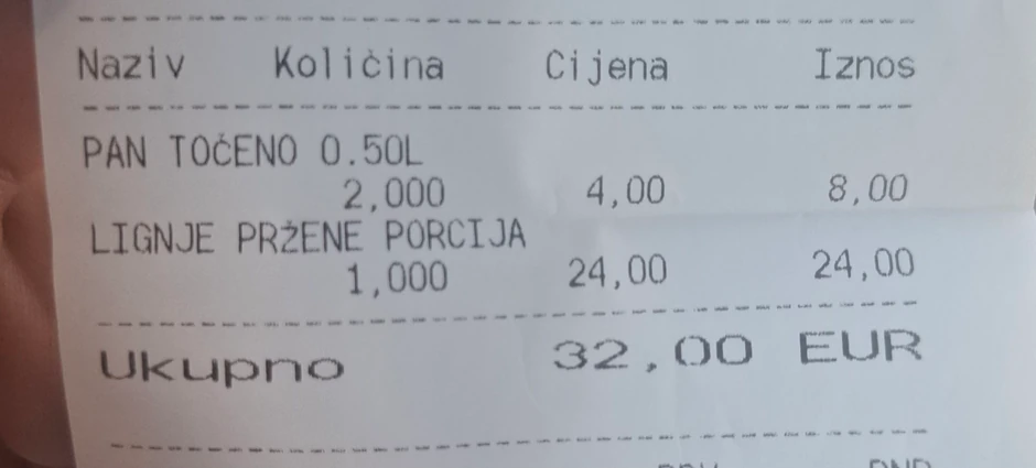 Račun iz restorana