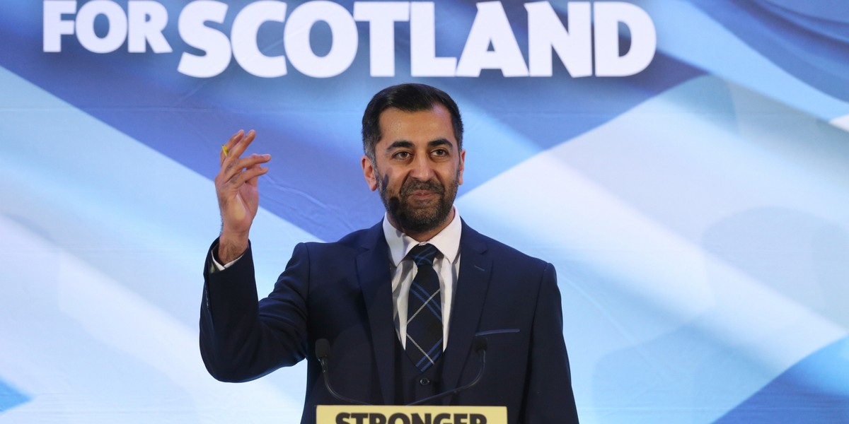 Nowy lider Szkockiej Partii Narodowej Humza Yousaf, 27 marca 2023 r.