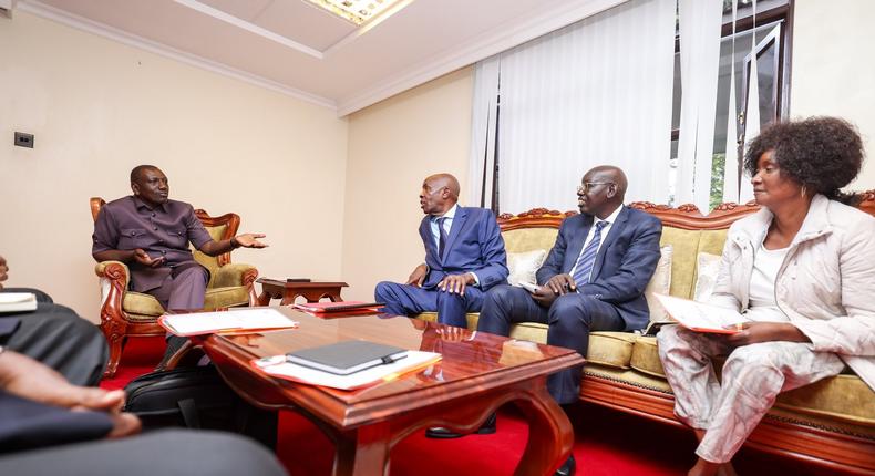 President William Ruto meets with CS Ezekiel Machogu, PS Belio Kipsang and TSC CEO Nancy Macharia ahead of release of 2023 KCSE exams results