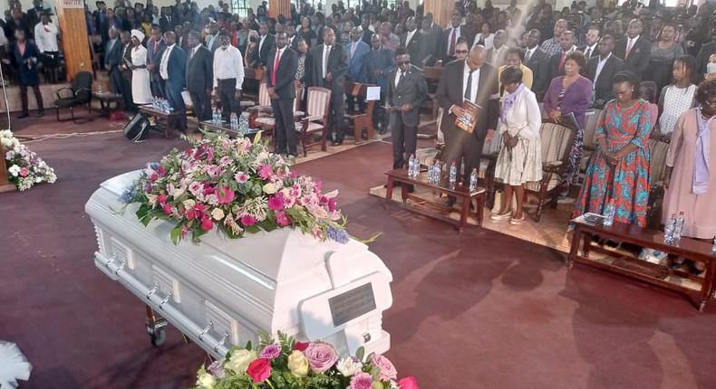 Mourners at Friends Church, Nairobi during the memorial service of Catherine Kasavuli in Nairobi