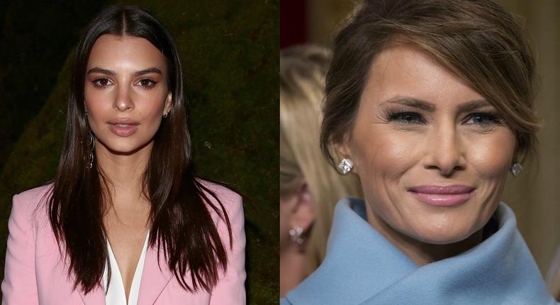 Emily Ratajkowski (L) and Melania Trump (R)