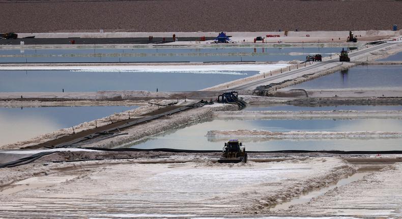 A general view shows the brine pools of Albemarle Chile lithium plant placed on the Atacama salt flat.REUTERS/Ivan Alvarado/File Photo