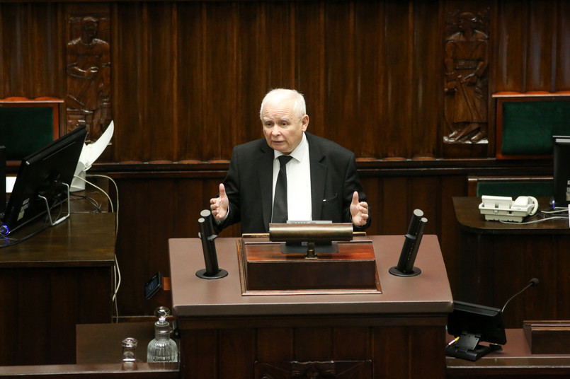 Prezes PiS Jarosław Kaczyński na sali obrad Sejmu w Warszawie