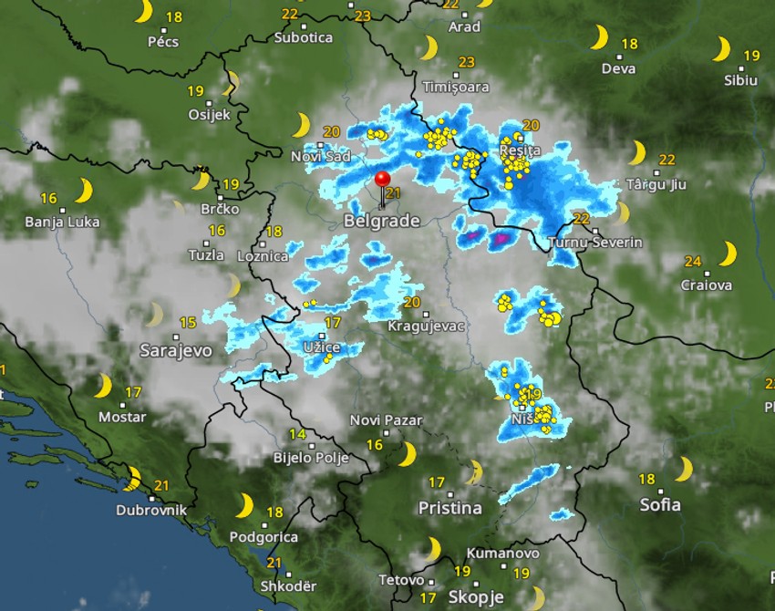 Kretanje nevremena u ponoć