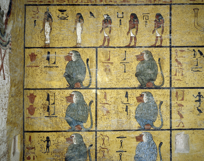 Fragment fresków w komorze grobowej Grobu Tutanchamona, Dolina Królów, Luksor, Teby