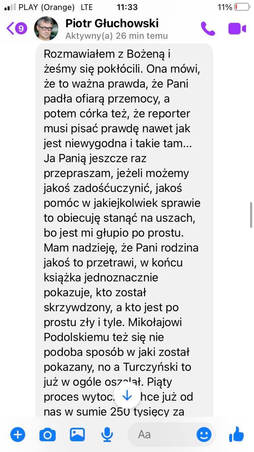 Screeny rozmów Joanny Skiby z Piotrem Głuchowskim