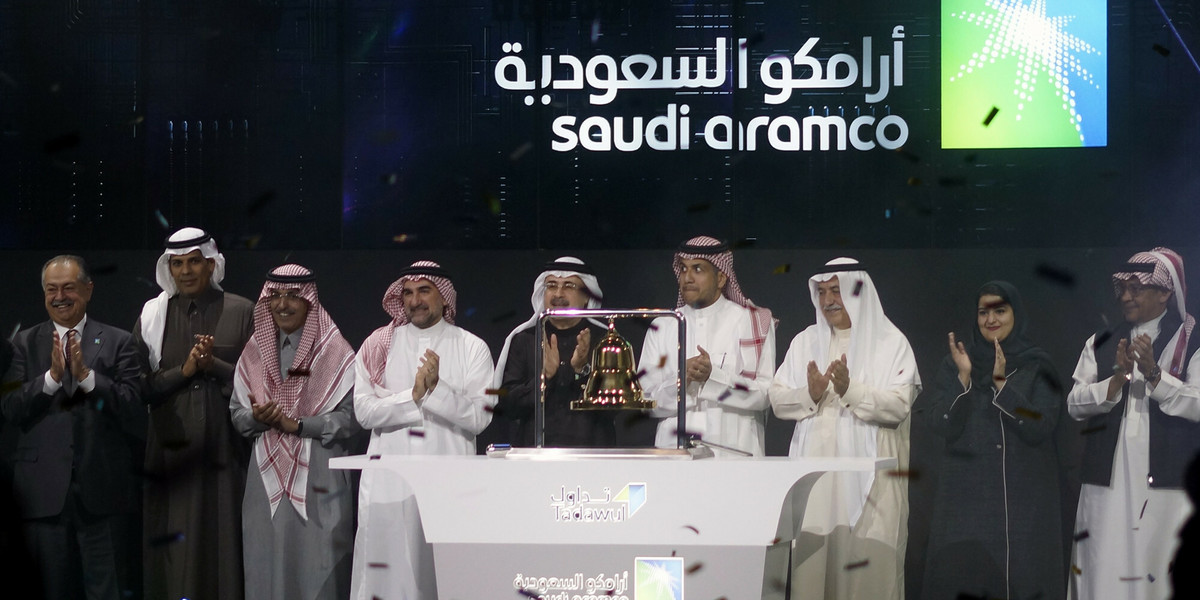 Debiut akcji Saudi Aramco na giełdzie w Rijadzie, grudzień 2019 r.