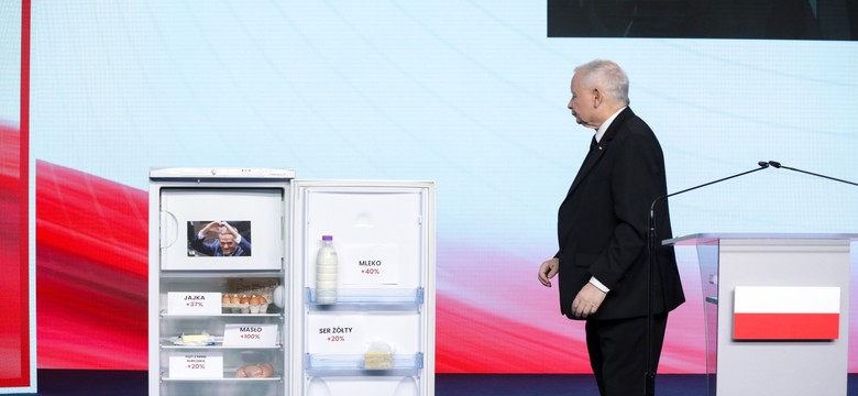 Lodówka na konferencji PiS. Czy Polacy zapłacą więcej za żywność w 2025 roku? Kaczyński ostrzega