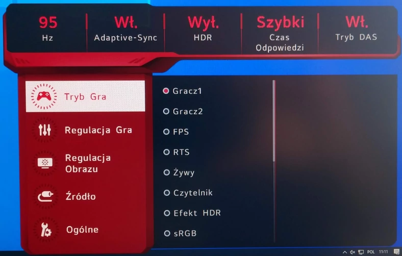 LG UltraGear 27GN950 - pełne menu ekranowe