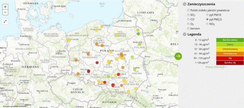 Stężenie pyłu PM2,5 - 2017-03-14 od godziny 07:00 do 08:00