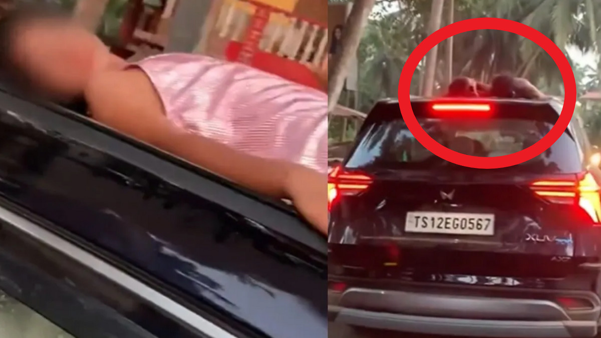 Turysta jechał SUV-em z dziećmi śpiącymi na dachu, został sfilmowany