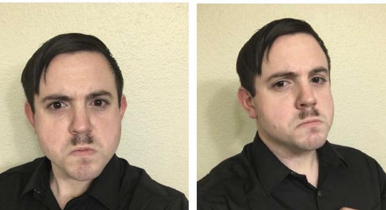 Images of Timothy Hale-Cusanelli, 30, sporting a Hitler mustache. These images were recovered from his cellphone by NCIS special agents.
