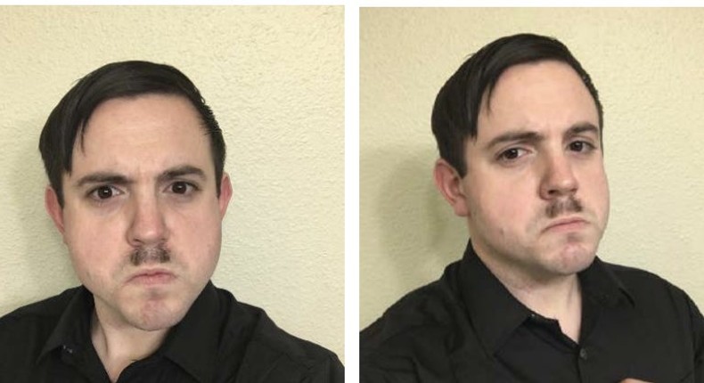 Images of Timothy Hale-Cusanelli, 30, sporting a Hitler mustache. These images were recovered from his cellphone by NCIS special agents.