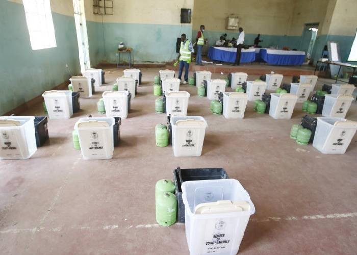 File image of ballot boxes being prepared by IEBC officials ahead of an election