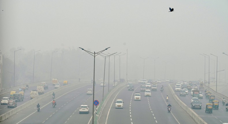 Smog makes visibility poor on the roads in New Delhi, India.Raj K Raj/Hindustan Times via Getty Images