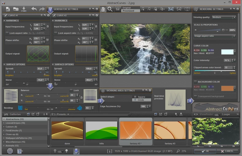 Główne okno programu do tworzenia tapet na pulpit - Abstract Curves