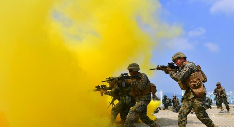 South Korean and US marines take part in an exercise in the western port city of Incheon in September 2016