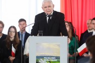 Jarosław Kaczyński na konwencji rolnej PiS w Łysem k. Ostrołęki. 15.04.2023 r.