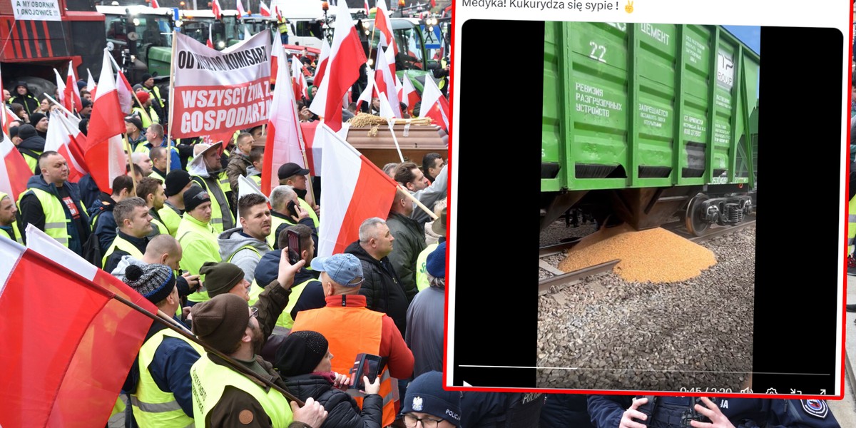 Rolnicy protestują coraz bardziej zawzięcie. Na zdjęciu ostatni protest we Wrocławiu oraz screen z protestu w Medyce.