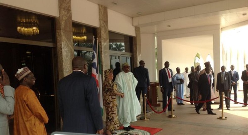 President Muhammadu Buhari meets with Liberian counterpart, Ellen Johnson Sirleaf in Abuja on February 16, 2016