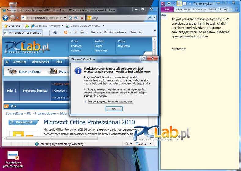 MS OneNote 2010 – tworzenie notatek połączonych (kliknij, aby powiększyć)