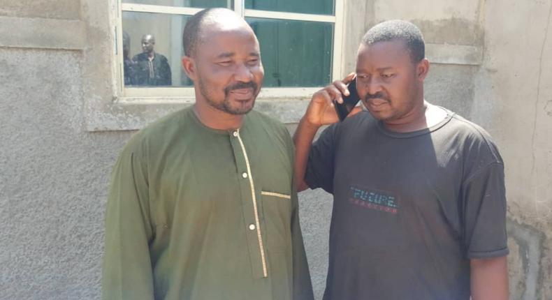 The two lecturers, Umar and Adamu Chonoko, who escaped from kidnappers den in Kaduna on Sunday. Pic NAN