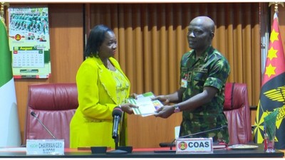 Hon. Abike Dabiri-Erewa and Lt. Gen. Taoreed Lagbaja [Channels TV]