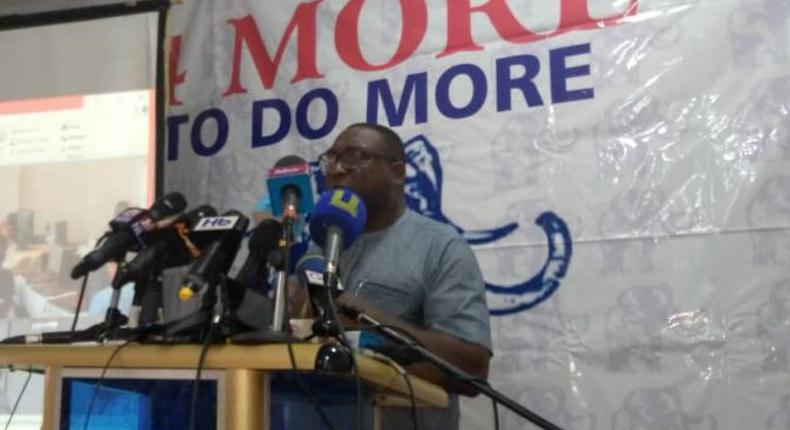 Yaw Buaben Asamoa speaking at NPP press conference 