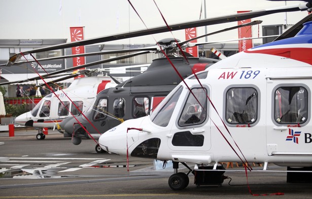 Paris Air Show 2013: Trzy helokoptery firmy Agusta Westland: Od lewej: AW169, AW139M, i AW189.