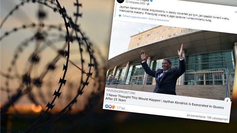 Jaythan Kendrick po wyjściu z sądu, gdzie usłyszał wyrok uniewinniający (fot. Facebook.com/Innocence Project)