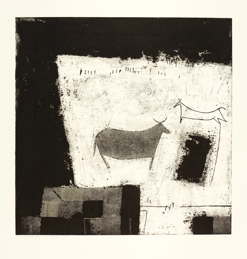 Pogled kroz prozor vremena, kolografija, linogravura, 2016.